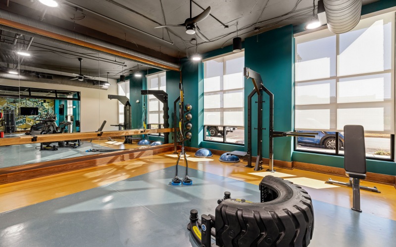 shot of the fitness center with CrossFit equipment 
