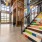 Staircase with painted artwork in the clubhouse